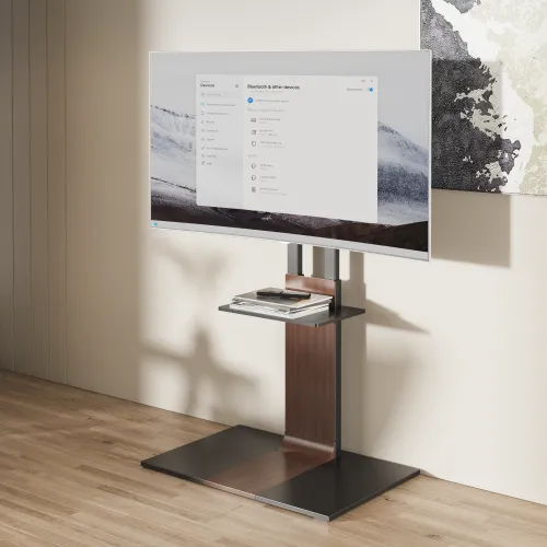 Heavy-Duty Modern TV Floor Stand With Equipment Shelf