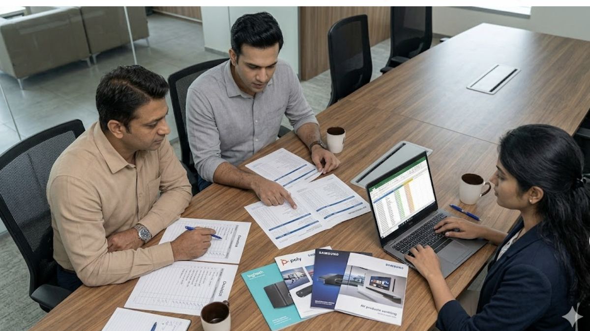 How to choose an AV integrator in Bangalore — Indian procurement team reviewing AV integrator checklist and contract