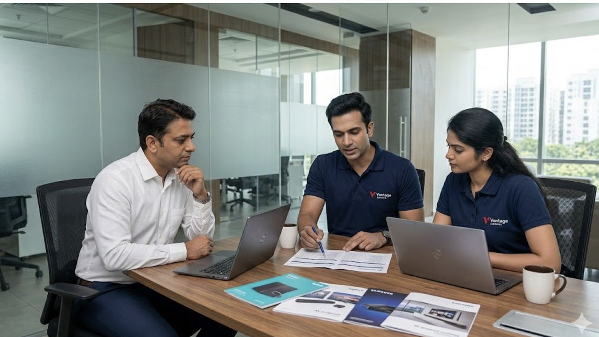 How to choose an AV integrator in Bangalore — Indian IT manager reviewing AV proposal with a consultant before signing the contract