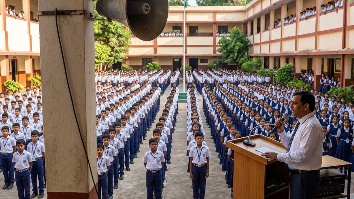 PA system installed across an Indian school campus for announcements and safety