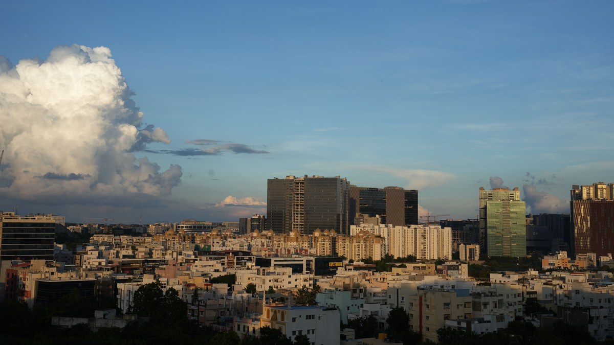 AV integrators in Hyderabad — modern Indian corporate skyline at twilight